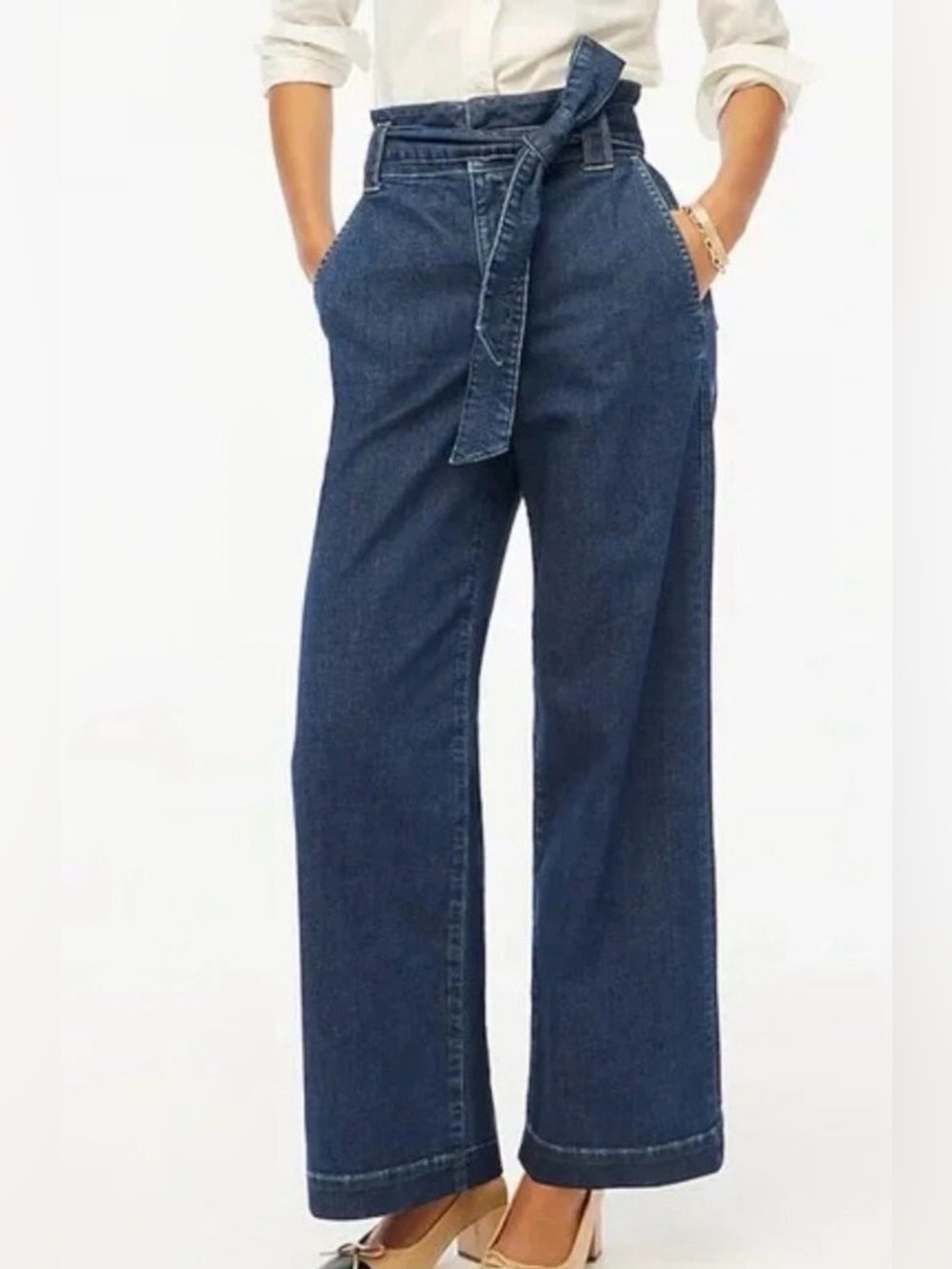 J Crew Wide-leg Paper Bag Denim Trouser Jeans Navy Size 29